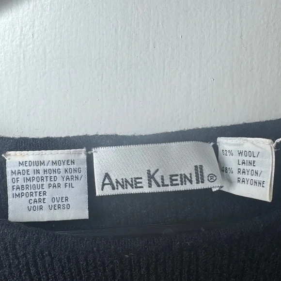 Vintage Anne Klein II Wool Blend Black Knit Midi Sweater Dress Size XS - Picture 15 of 16